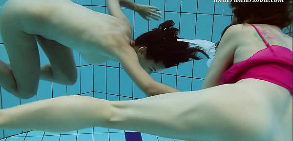  Underwater swimming pool lesbians Lera and Sima Lastova